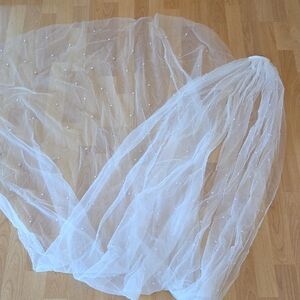 Elegant White Sheer Veil with Pearls